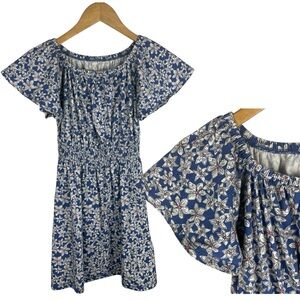 GAP Girls Floral Cotton Smocked Flutter Short Sleeve Dress Size M